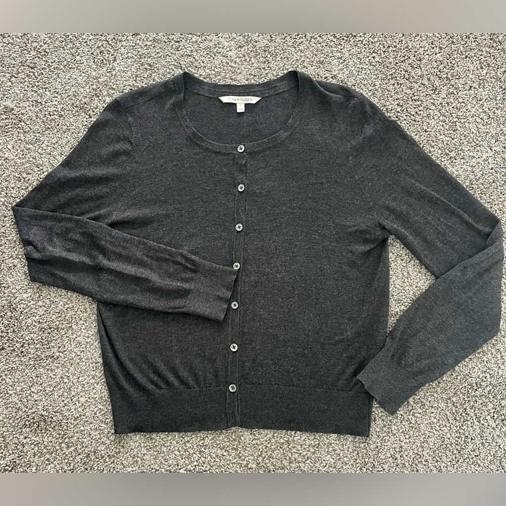 41Hawthorn Silk Blend Charcoal Gray Button Down Knit Sweater Cardigan, Size XL